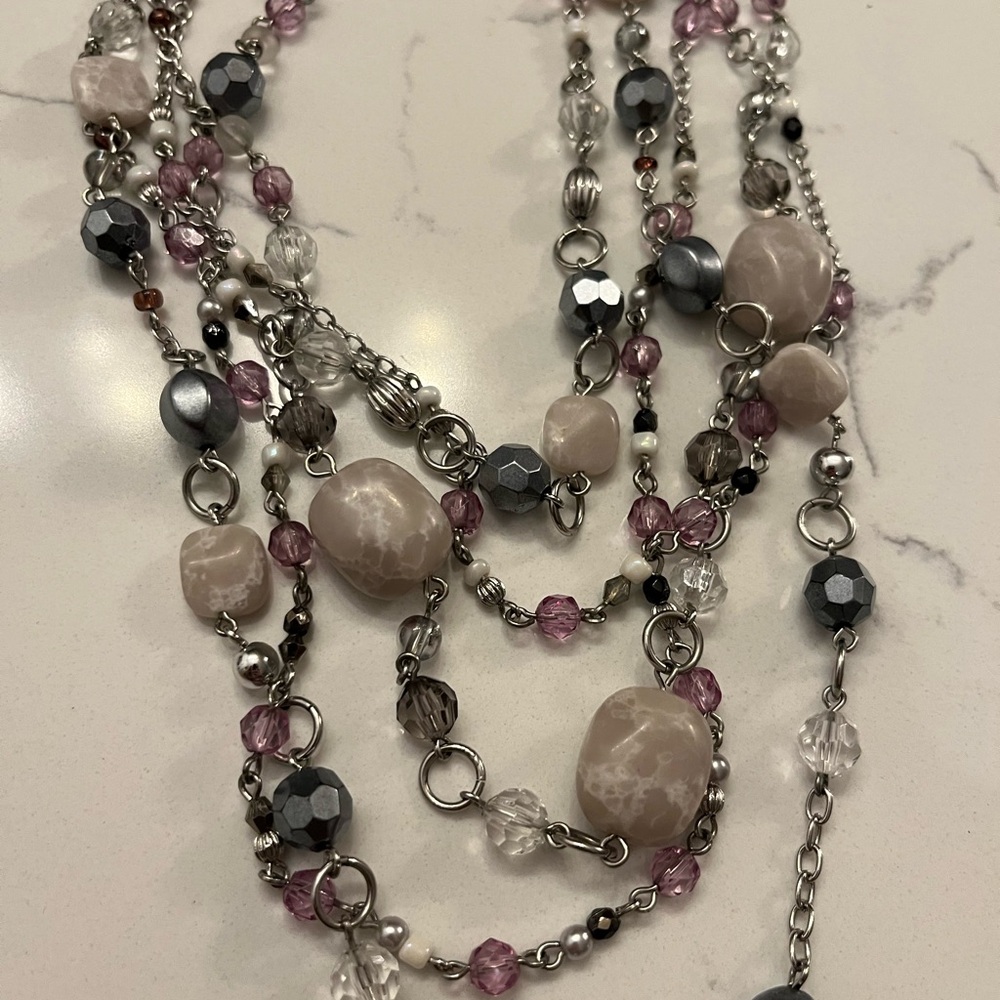 Lia Sophia Multi-Strand Necklace with Pink and Silver Accents